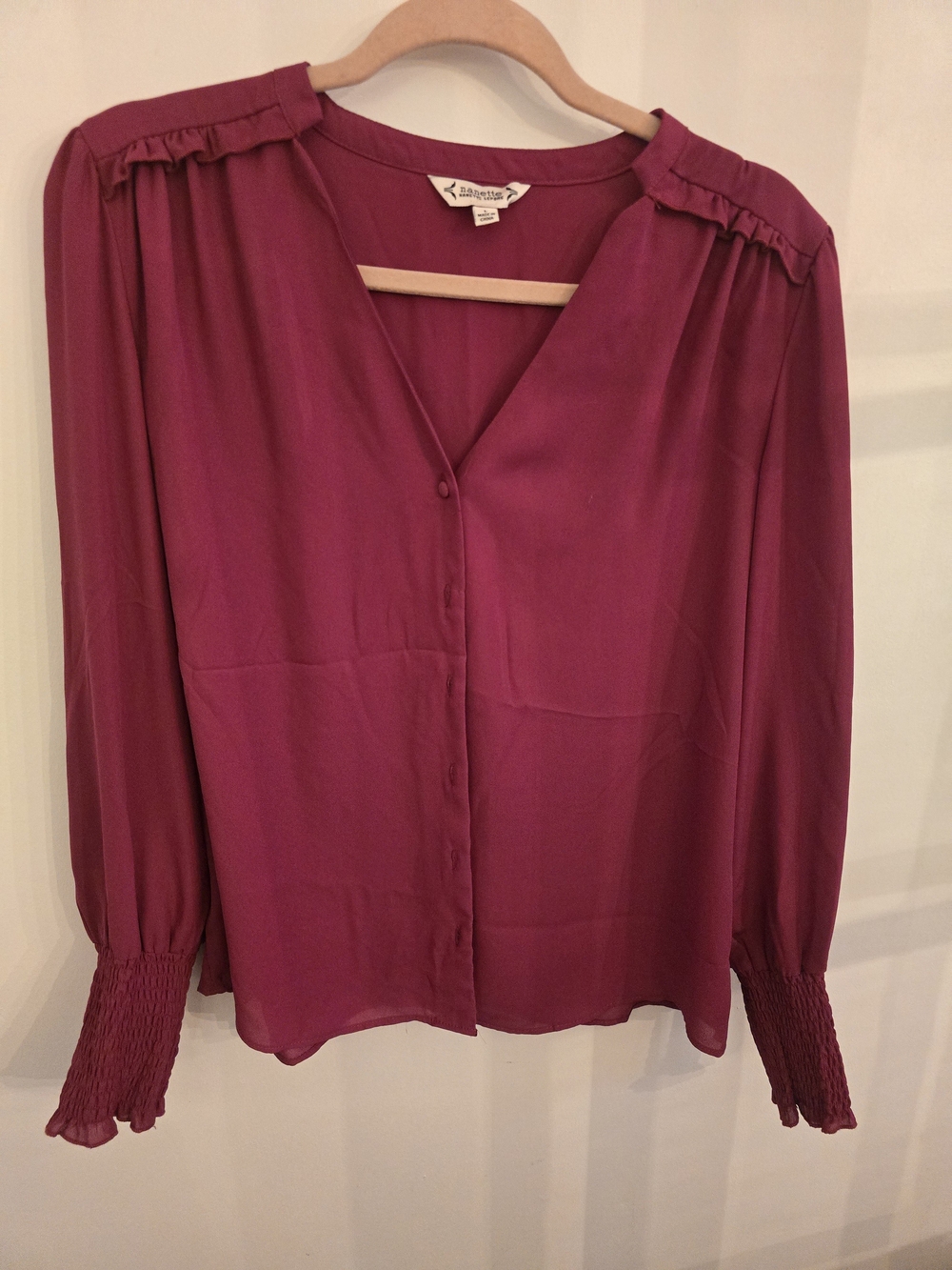 Anthropologie Plum V-Neck Long-Sleeve Blouse